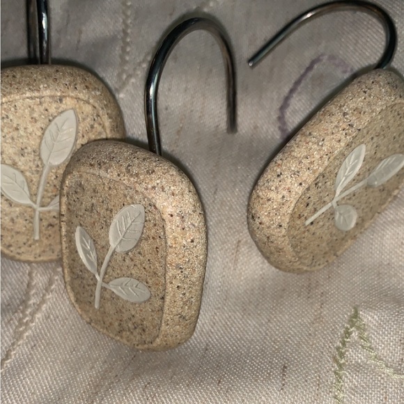 Tan and Cream Shower Curtain and Hooks - Picture 2 of 4